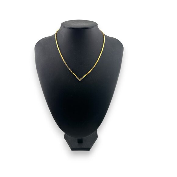 Gold-tone Chevron Rhinestone V Necklace - Picture 4 of 10